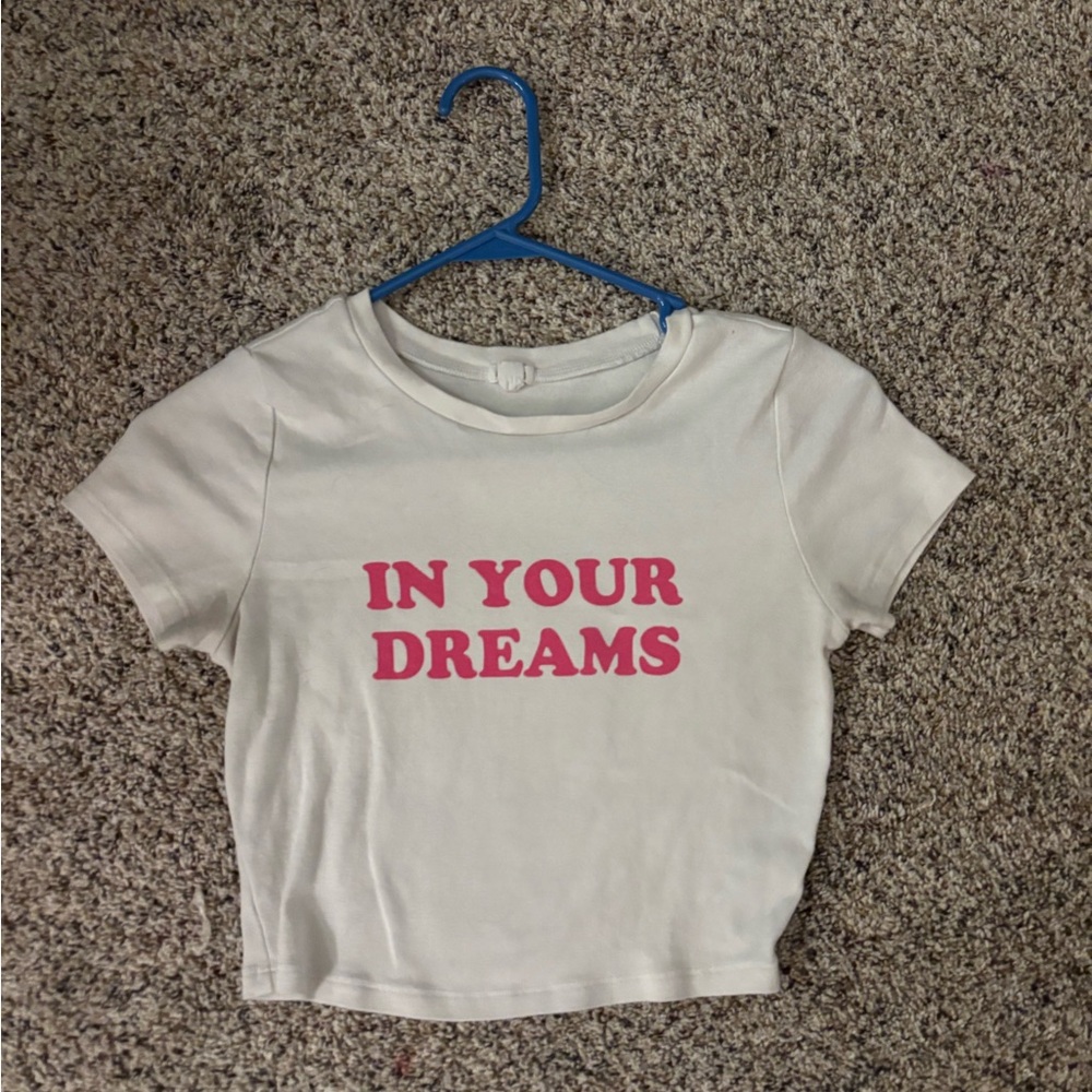 Garage White Tee with Pink Text
